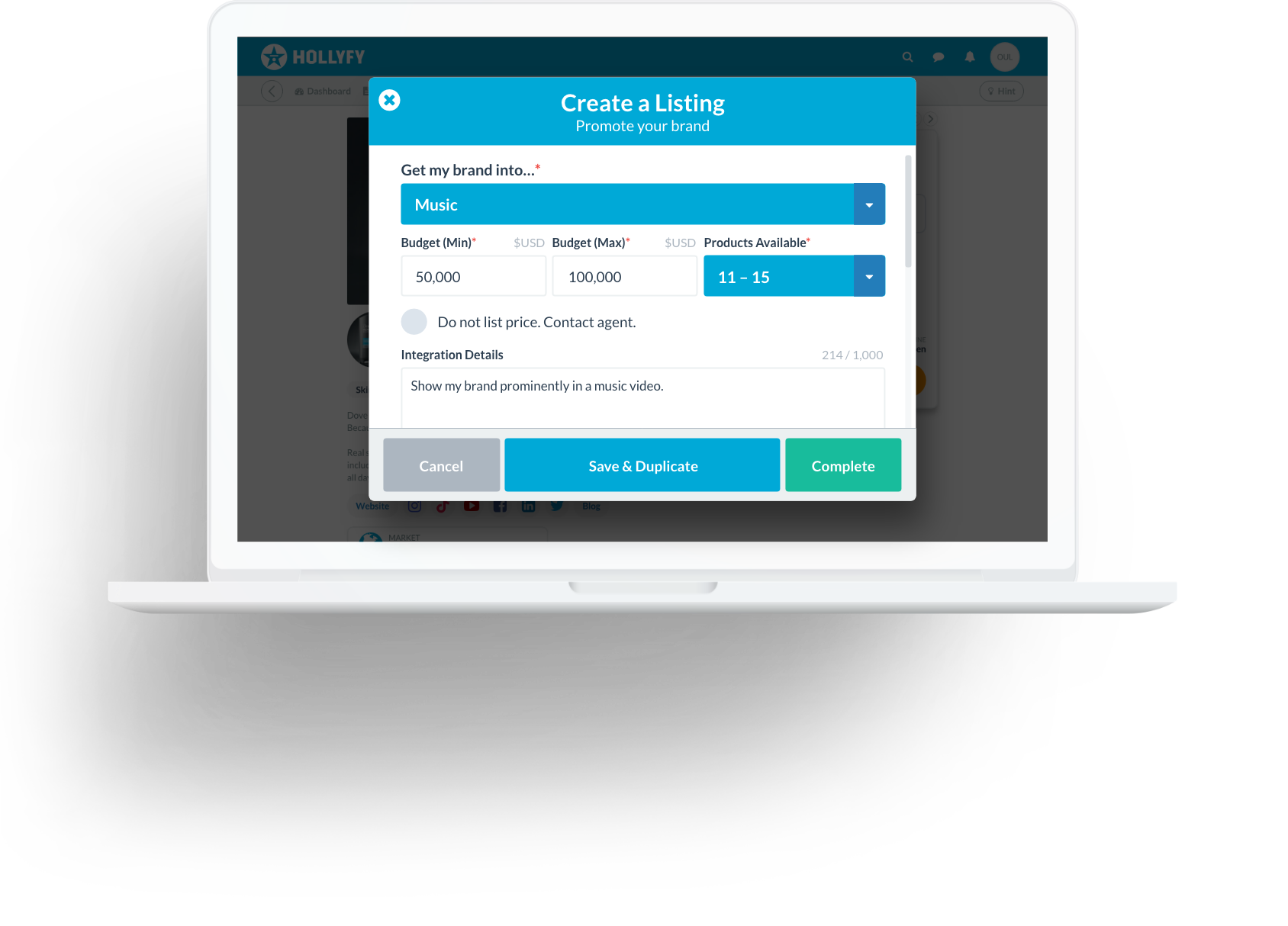 Create Listing - Brand Create Product placement Listing