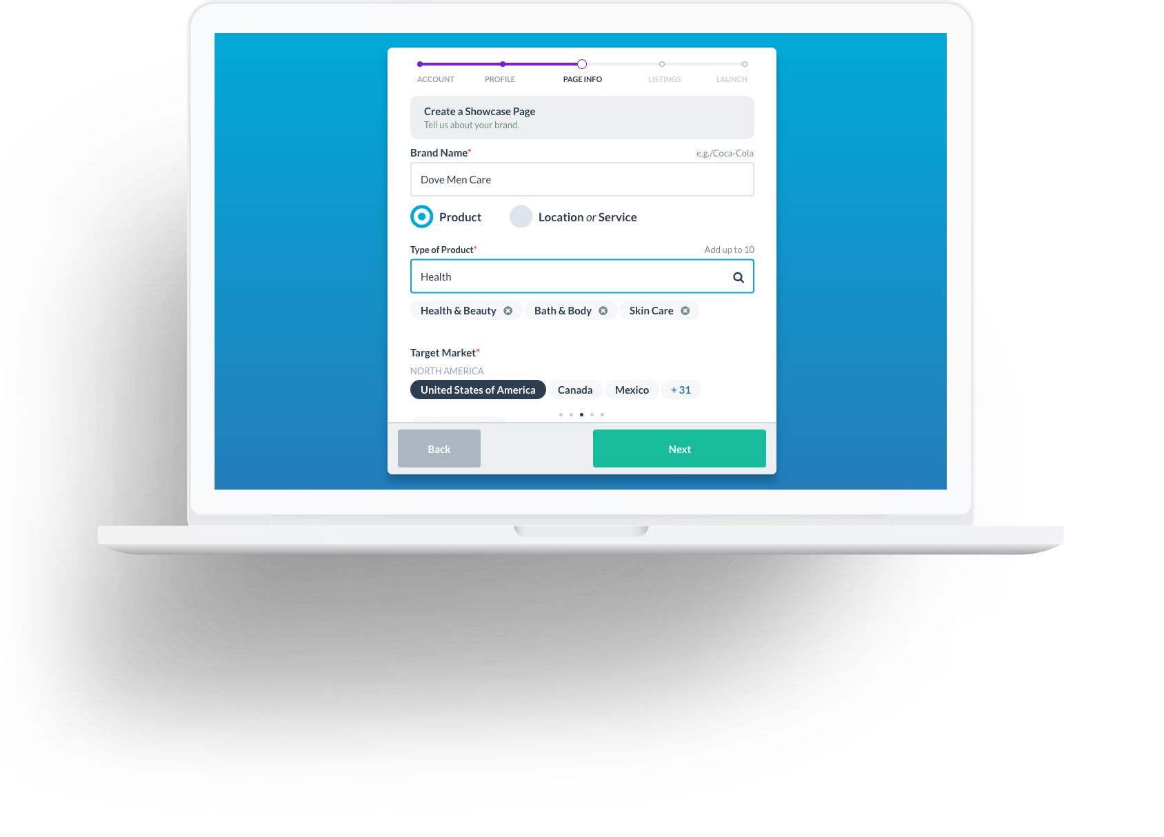 Create Showcase page - Brand Create Showcase page